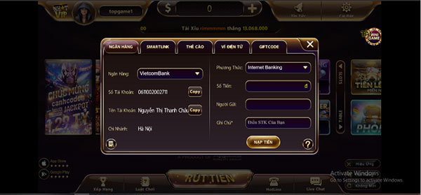 Nạp tiền rút tiền Nhatvip