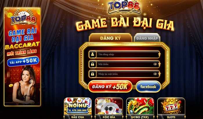 Đăng ký tham gia game Top88 để nhận ngay 50k