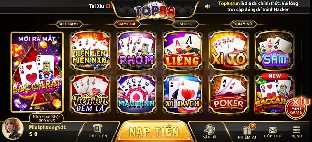Các trò chơi nổi bật tại cổng game bài Top88