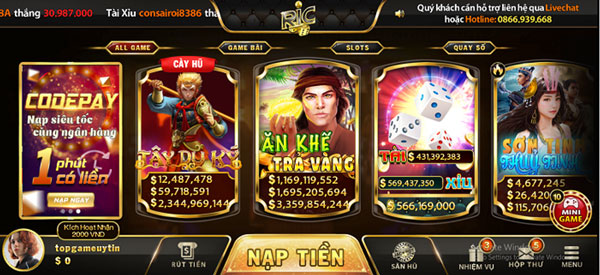 giao diện đẹp mắt của game bài ric