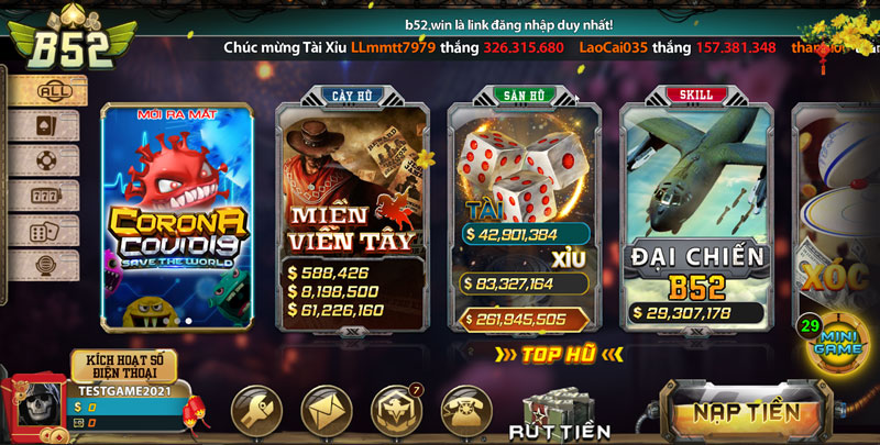 Giao diện cổng game B52 CLUB