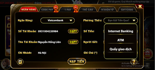 cách nạp tiền x8 club