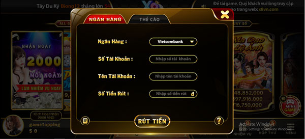 cách rút tiền X8 club