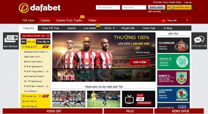Chơi Dafabet hàng loạt cá cược thể thao rút tiền mặt bao hay