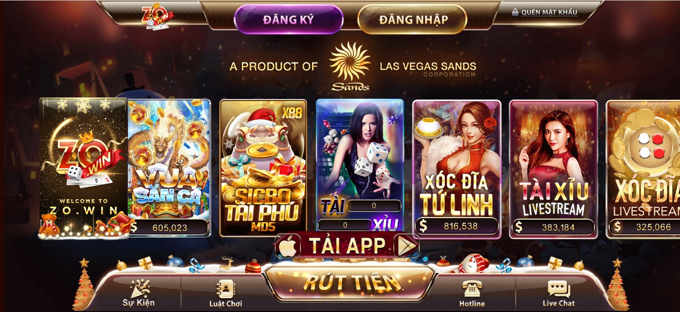 Giao diện của cổng game Zowin