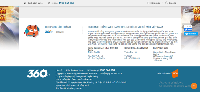 Thông tin chăm sóc khách hàng 360game