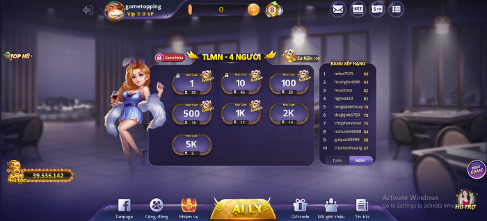 Mỗi game sẽ có nhiều mức cược khác nhau