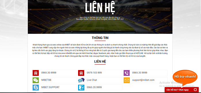 Các thông tin liên hệ tại Mibet