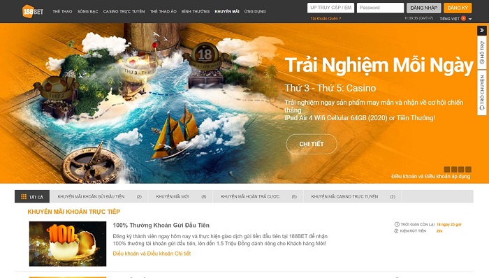 Tham gia 188BET - Cá cược đổi thưởng hấp dẫn rút tiền thưởng