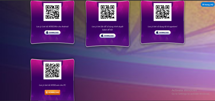 Các mã code tải game W365 trên từng thiết bị