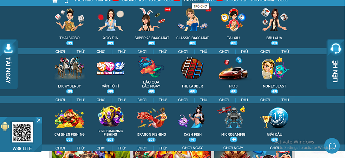 Danh sách trò chơi giải trí đổi thưởng tại W88club