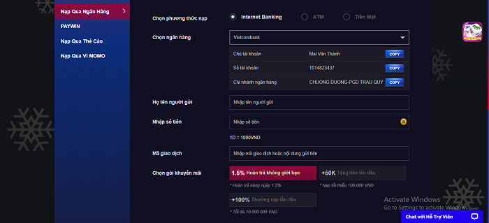 Cách nạp tiền vào FCB8