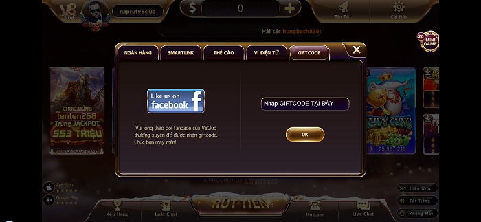 Hướng dẫn cách nhận giftcode V8 Club