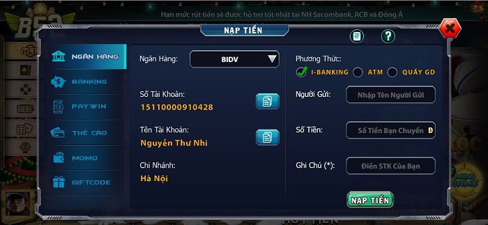 Hướng Dẫn Rút Nạp Tiền B52