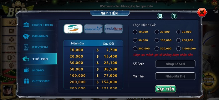 Hướng Dẫn Rút Nạp Tiền B52