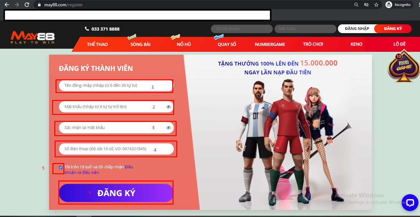 Hướng dẫn đăng ký tài khoản May88