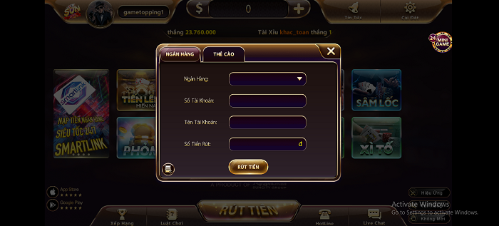 Cách rút tiền tại game bài Sunwin