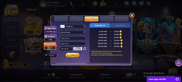 Hướng dẫn nạp rút tiền B29 Club