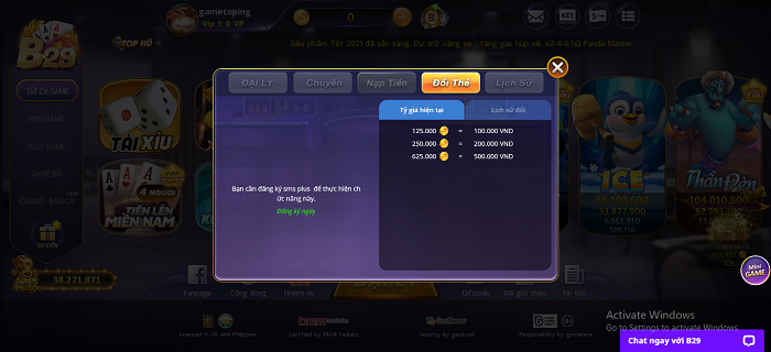 Hướng dẫn nạp rút tiền B29 Club