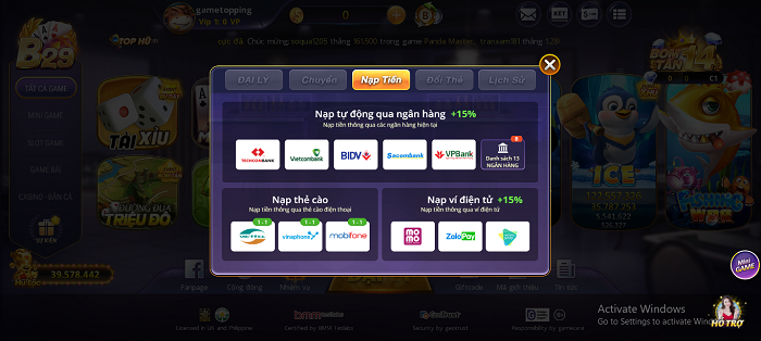 Hướng dẫn nạp rút tiền B29 Club