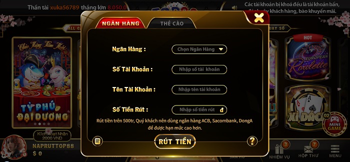 Hướng Dẫn Rút Nạp Tiền top88