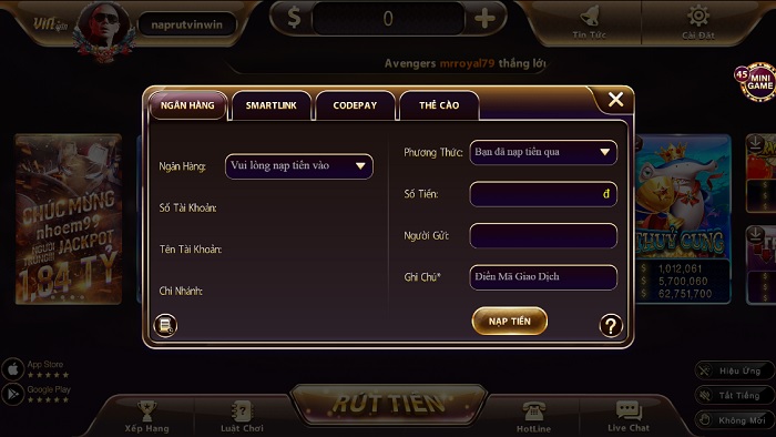 Hướng Dẫn Rút Nạp Tiền vinwin