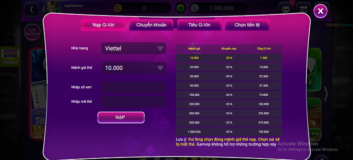 Hướng dẫn nạp rút tiền tại Gamvip bằng tất cả phương thức khác nhau