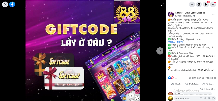 Giftcode Gamvip - Tặng ngay 50k cho tân thủ khi đăng ký thành công