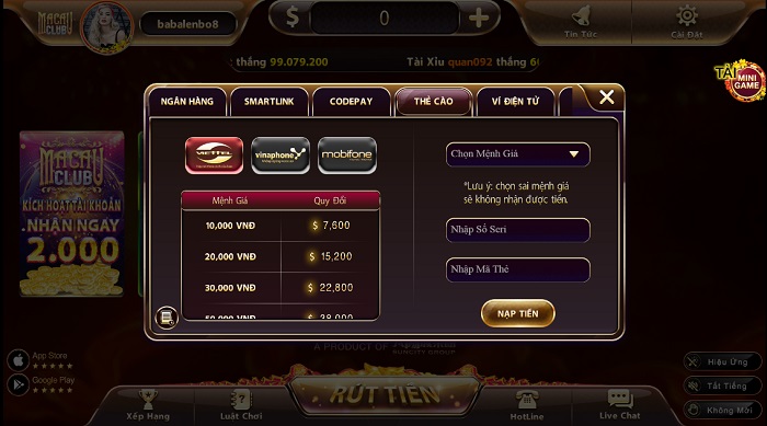 Hướng Dẫn Rút Nạp Tiền Macau Club