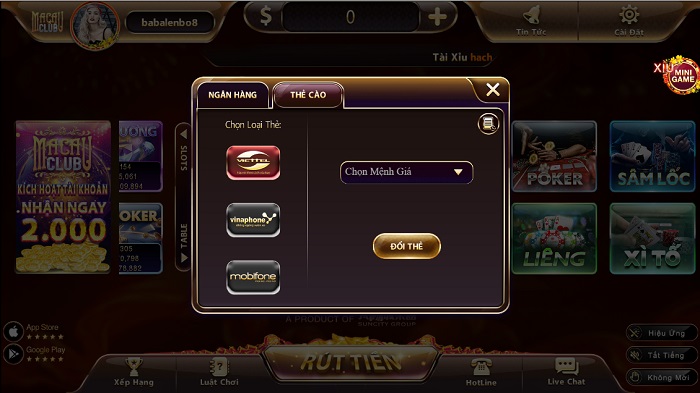 Hướng Dẫn Rút Nạp Tiền Macau Club