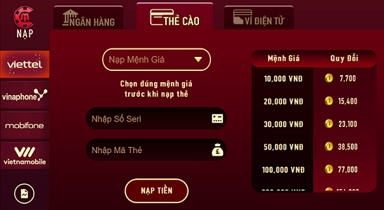 Nạp Manclub Thông Qua Thẻ Cào