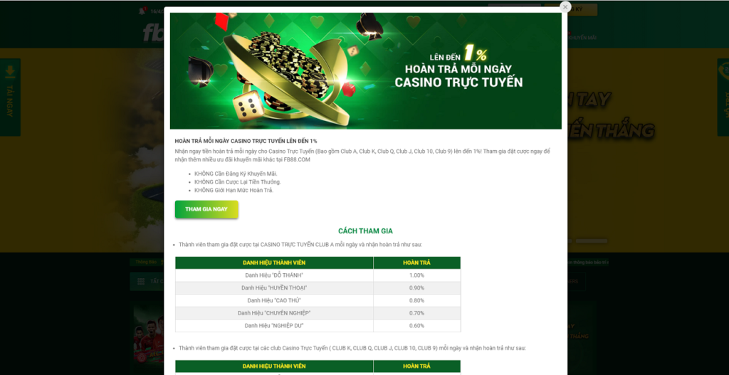 Hoàn trà mỗi ngày Casino trực tuyến đến 1% f88