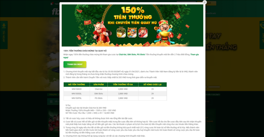 Tặng 150% tiền thưởng khi quay nổ hũ f88