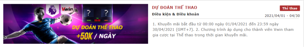 Tặng 50k Mỗi Ngày Dự Đoán Thể Thao vwin