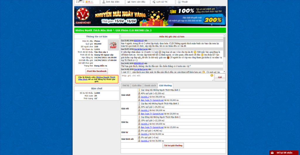 giải đấu cổng gameVH