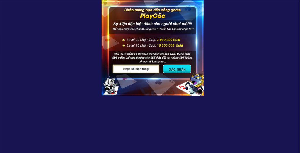 Cập nhật số điện thoại, nhận quà liền tay tại PlayCoc